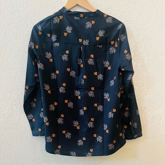 TAMSY Maple Leaf Pattern Blouse Woven Polyester Button Up Full Sleeve Black - Picture 3 of 9